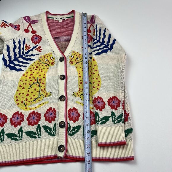 Boden Boyfriend Cardigan M Chunky Oversized Floral Cheetah Leopard Cat Print - Picture 7 of 10